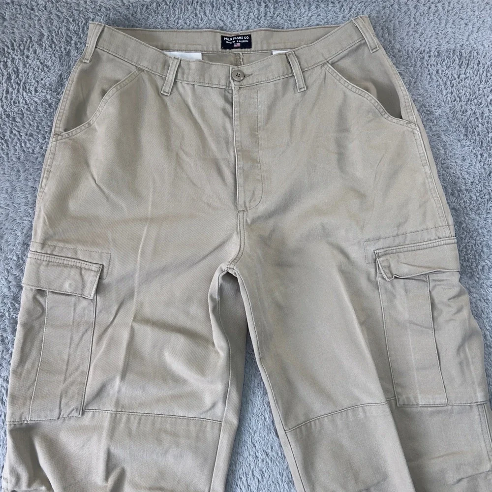 Vintage Y2K Polo Jeans Ralph Lauren Khaki Wide Leg Freighter Cargo Pants 36x29
